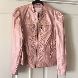NWT PINK FAUX LEATHER MOTO JACKET
